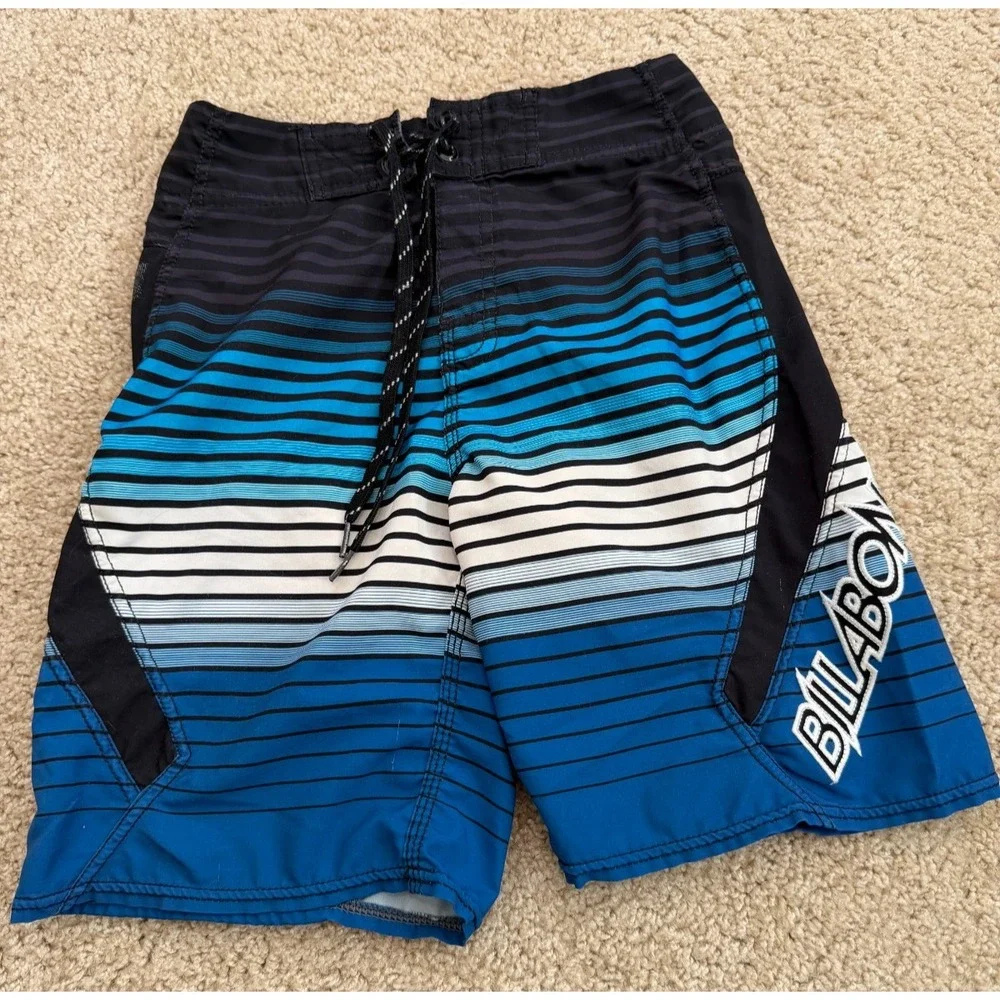 Y2K Billabong Board Shorts Youth 25‎ Blue Parko Platinum Quad Stretch Surf Swim